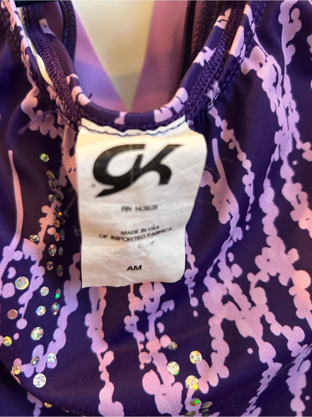 GK Purple Leotard with Pink Pattern and Sequin Accents - Size AM - Picture 8 of 8